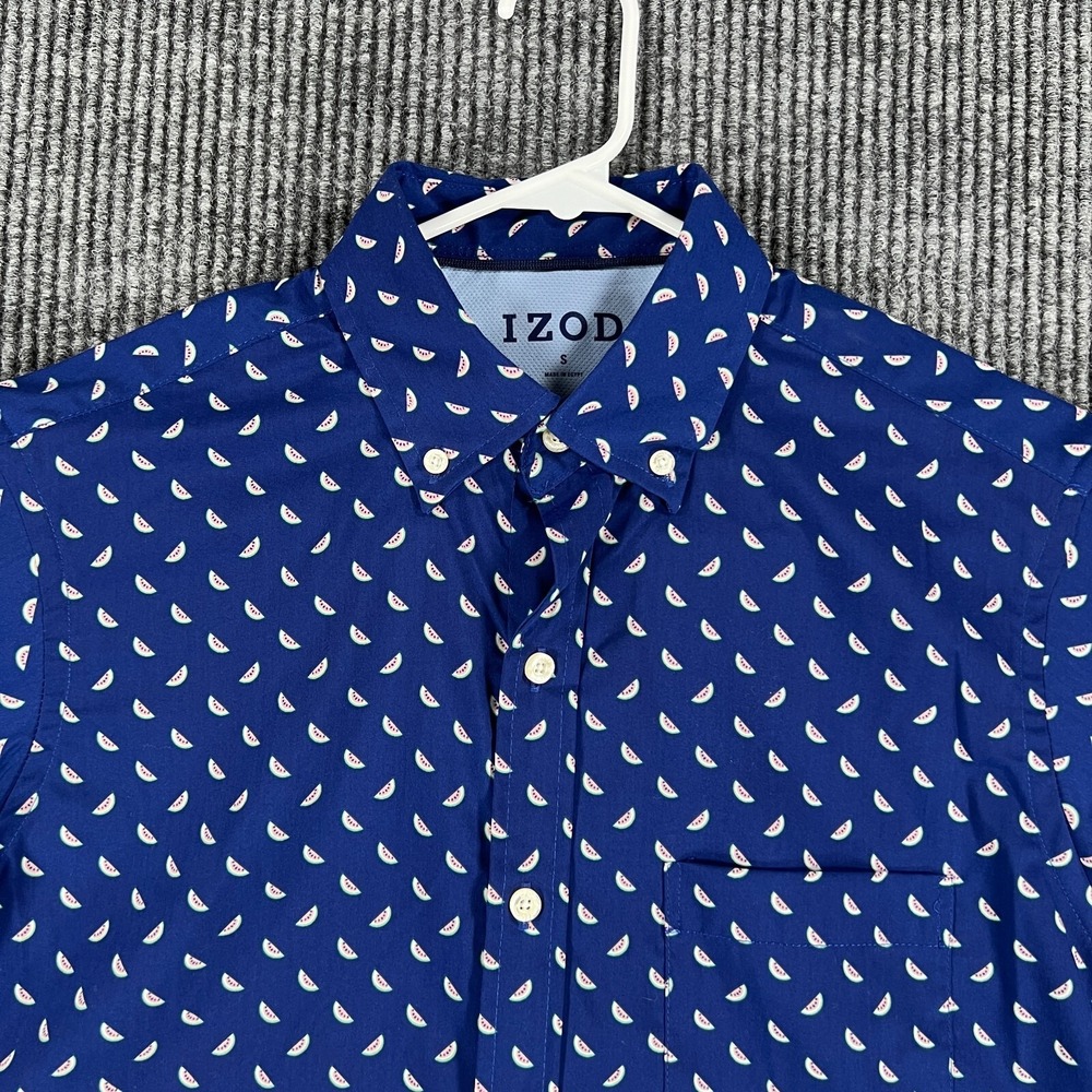 IZOD Shirt Mens Small Blue Geometric Short Sleeve Button Down Casual New